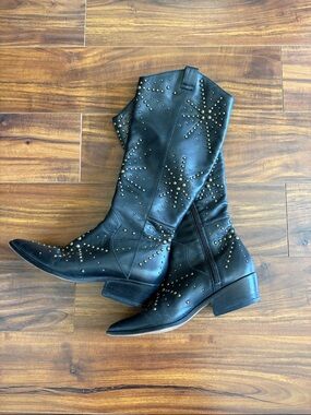 1. State Black Studded Western Knee Boots